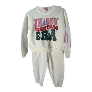 Lucky You "In My Christmas Era" Off-White Holiday Sweatsuit – Girls Size L (12),